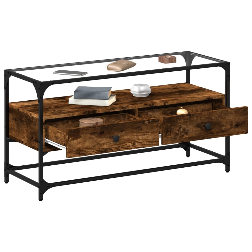 füstös tölgy szerelt fa TV-szekrény üveglappal 98 x 35 x 51 cm