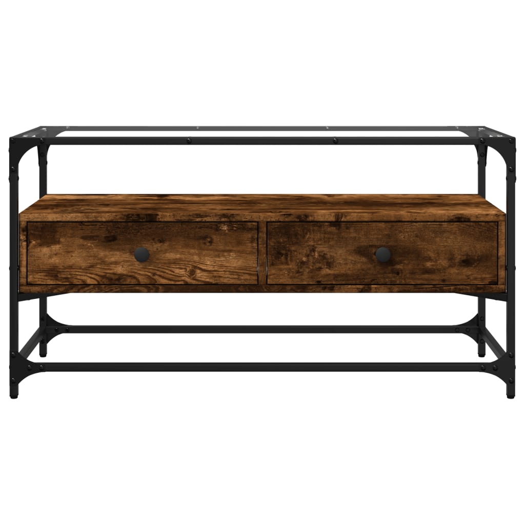 füstös tölgy szerelt fa TV-szekrény üveglappal 98 x 35 x 51 cm