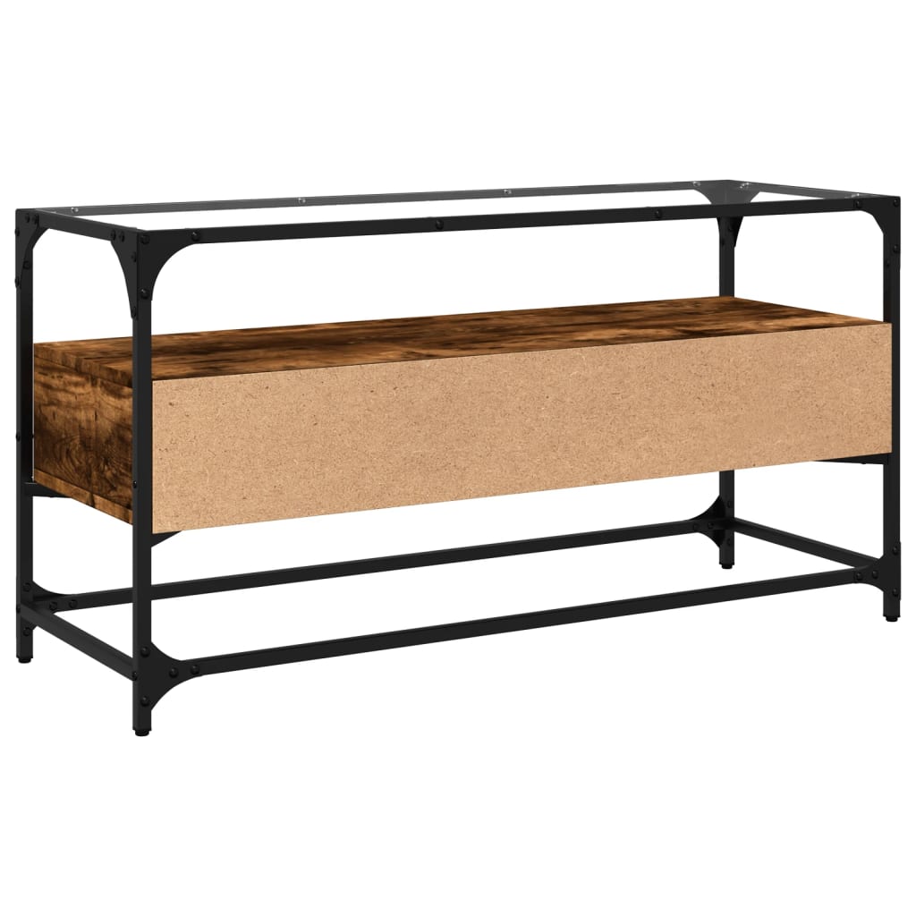 füstös tölgy szerelt fa TV-szekrény üveglappal 98 x 35 x 51 cm