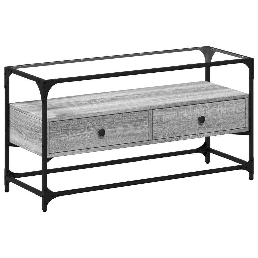 szürke sonoma szerelt fa TV-szekrény üveglappal 98 x 35 x 51 cm