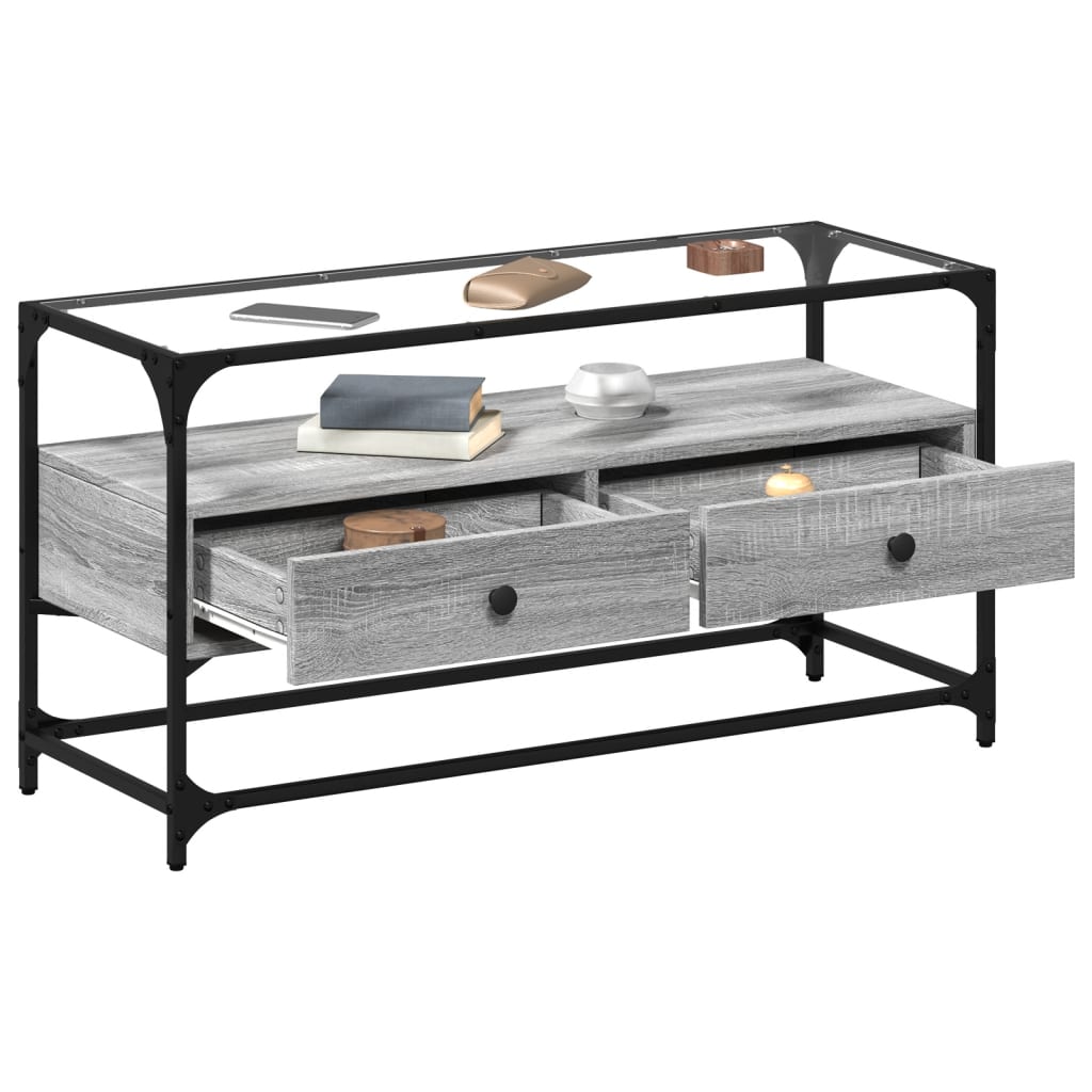 szürke sonoma szerelt fa TV-szekrény üveglappal 98 x 35 x 51 cm