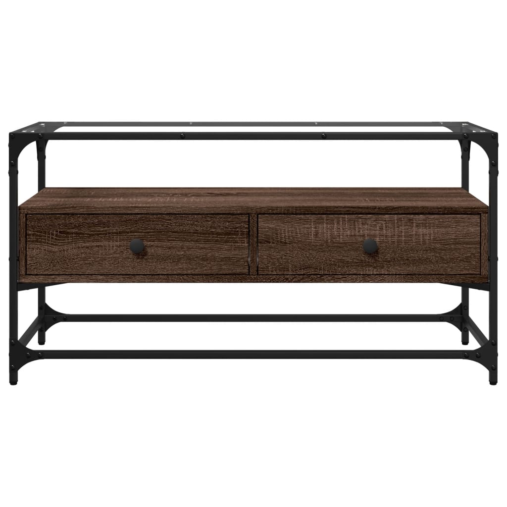 barna tölgy színű szerelt fa TV-szekrény üveglappal 98x35x51 cm