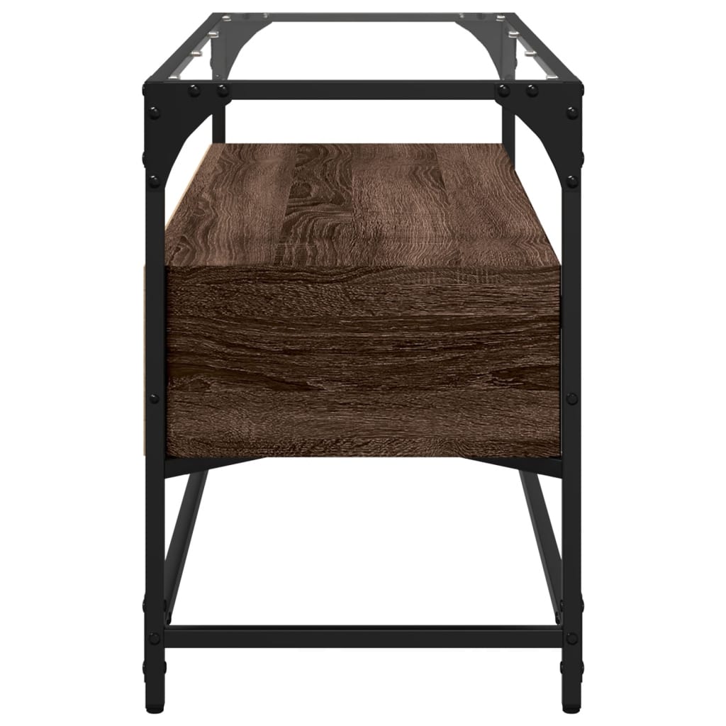 barna tölgy színű szerelt fa TV-szekrény üveglappal 98x35x51 cm