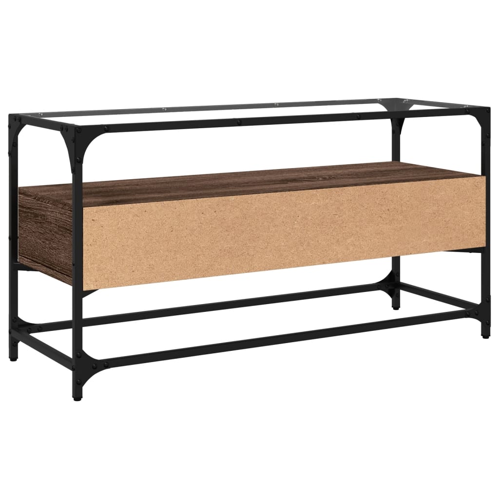 barna tölgy színű szerelt fa TV-szekrény üveglappal 98x35x51 cm