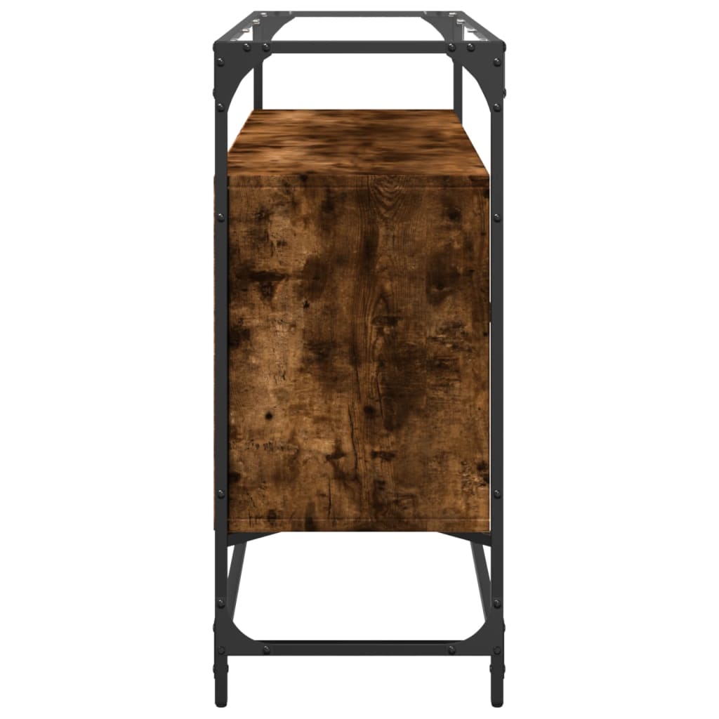füstös tölgy szerelt fa tálalószekrény üveglappal 98x35x81 cm