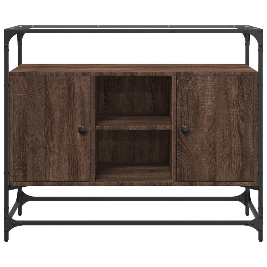 barna tölgy szerelt fa tálalószekrény üveglappal 98x35x81 cm
