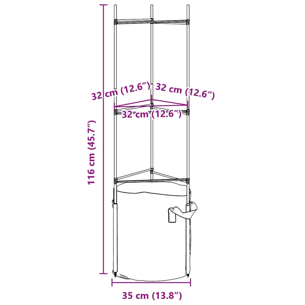 4 db acél és polipropilén paradicsomketrec növényzsákkal 116 cm