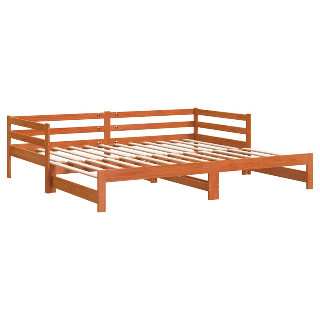 viaszbarna tömör fenyőfa kihúzható kanapéágy 90 x 200 cm