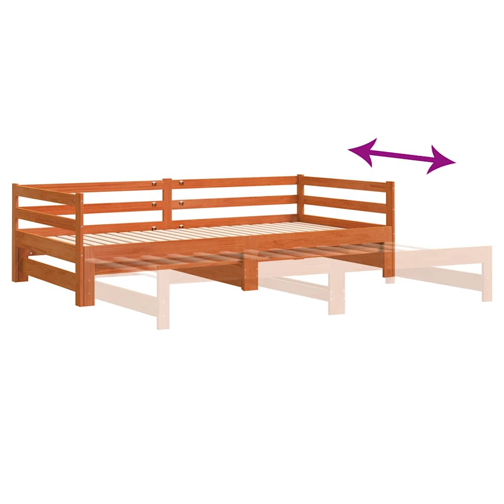viaszbarna tömör fenyőfa kihúzható kanapéágy 90 x 200 cm