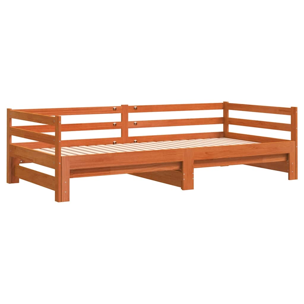 viaszbarna tömör fenyőfa kihúzható kanapéágy 80 x 200 cm