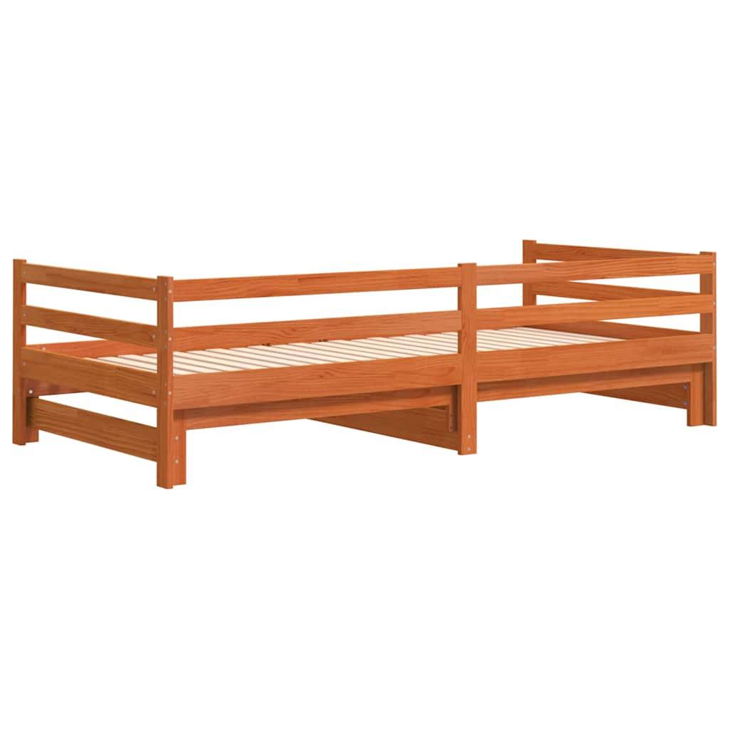 viaszbarna tömör fenyőfa kihúzható kanapéágy 80 x 200 cm