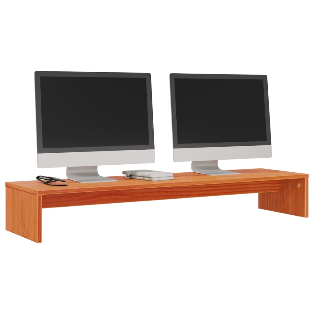 viaszbarna tömör fenyőfa monitorállvány 100x27x15 cm