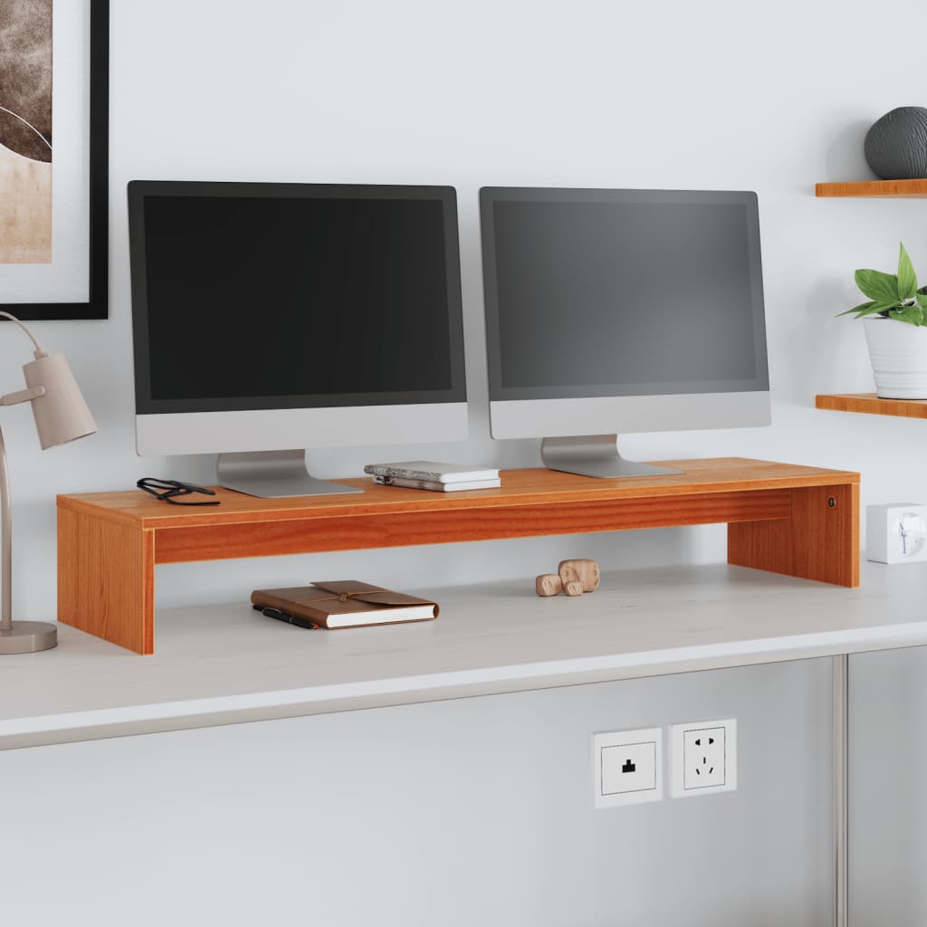viaszbarna tömör fenyőfa monitorállvány 100x27x15 cm