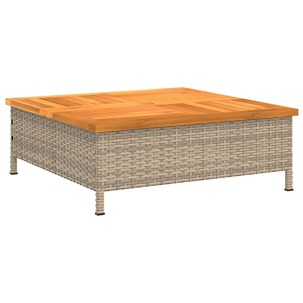 bézs polyrattan és akácfa kerti asztal 70 x 70 x 25 cm