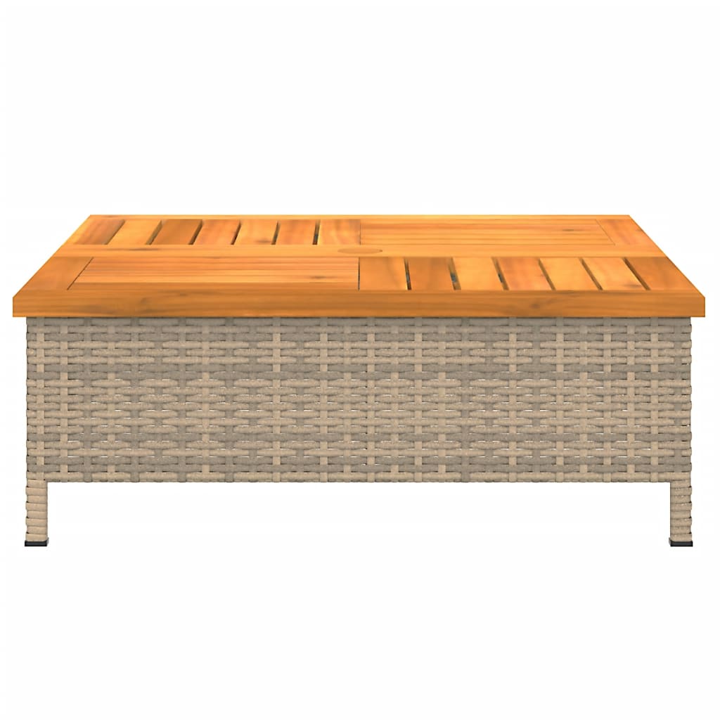 bézs polyrattan és akácfa kerti asztal 70 x 70 x 25 cm