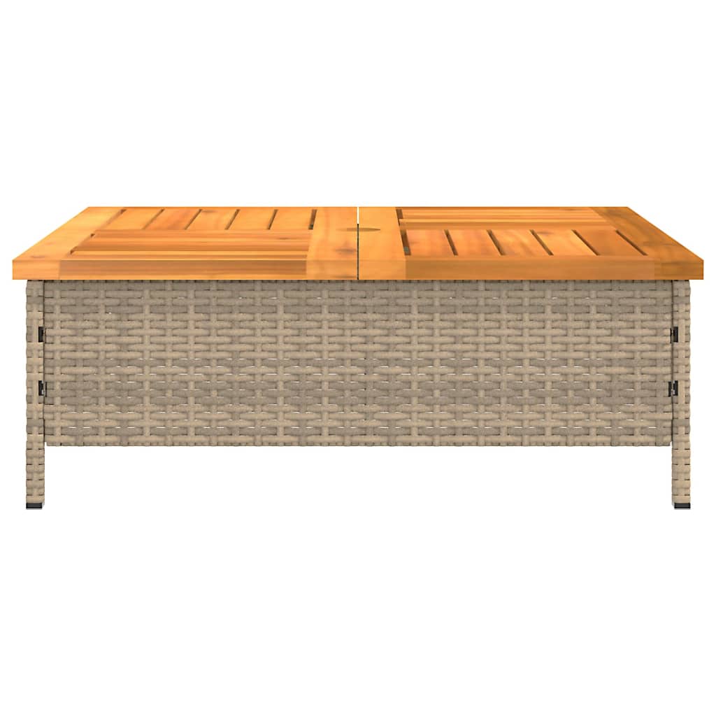 bézs polyrattan és akácfa kerti asztal 70 x 70 x 25 cm
