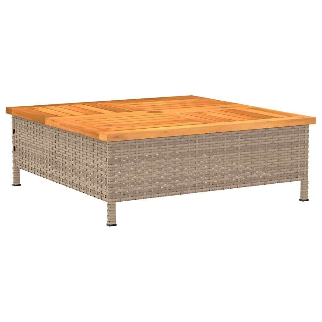bézs polyrattan és akácfa kerti asztal 70 x 70 x 25 cm