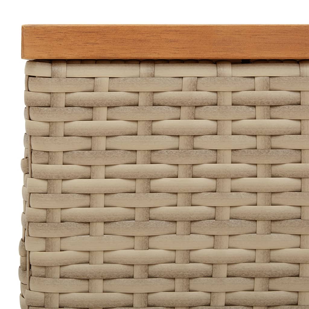 bézs polyrattan és akácfa kerti asztal 70 x 70 x 25 cm