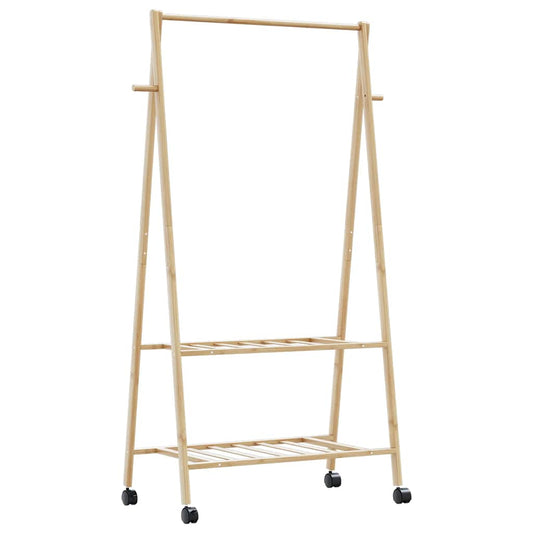 bambusz ruhaállvány polcokkal és kerekekkel 96x45,5x155,5 cm