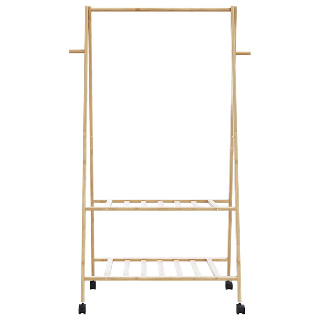 bambusz ruhaállvány polcokkal és kerekekkel 96x45,5x155,5 cm