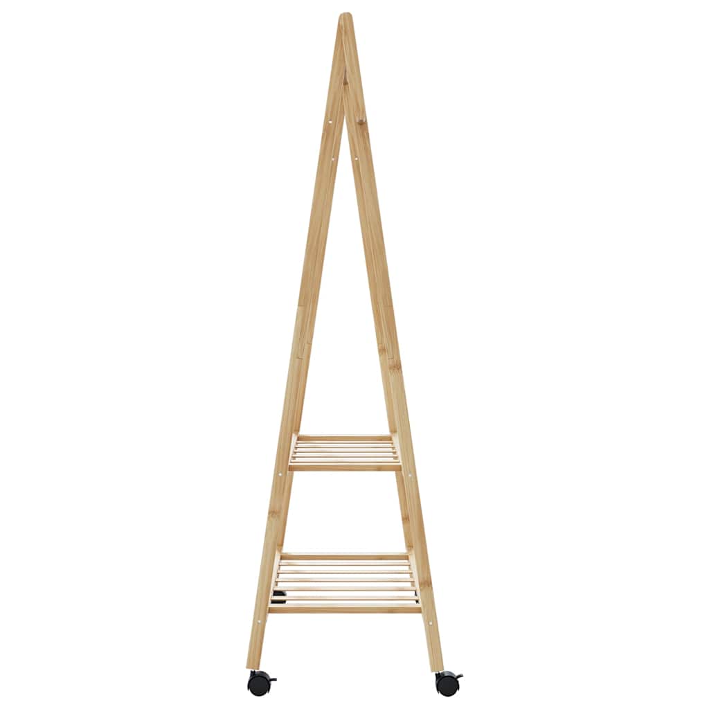 bambusz ruhaállvány polcokkal és kerekekkel 96x45,5x155,5 cm