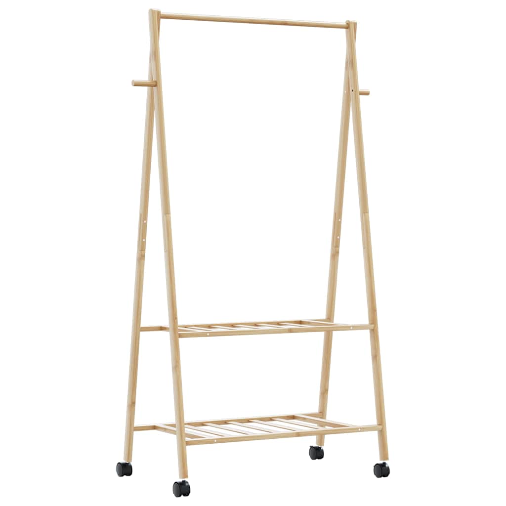 bambusz ruhaállvány polcokkal és kerekekkel 96x45,5x155,5 cm