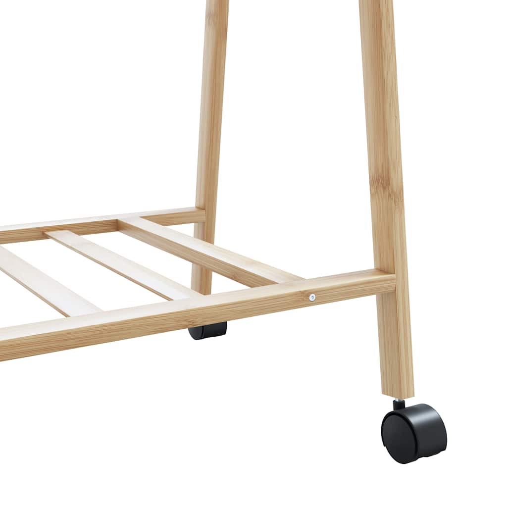 bambusz ruhaállvány polcokkal és kerekekkel 96x45,5x155,5 cm