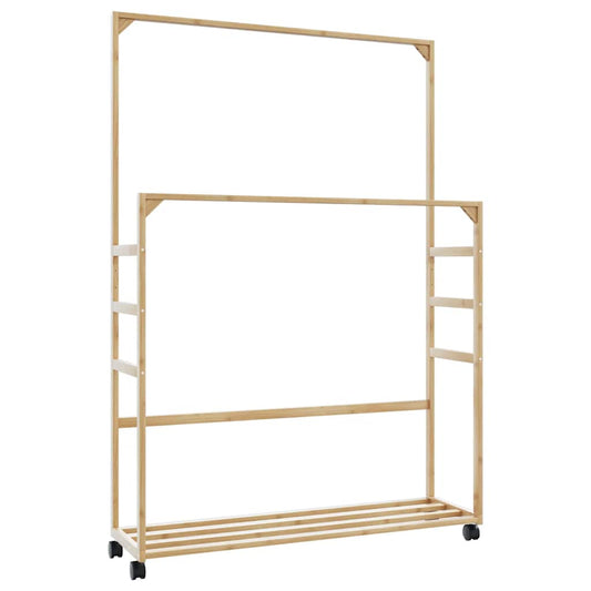 bambusz ruhaállvány polcokkal és kerekekkel 90x35x155 cm