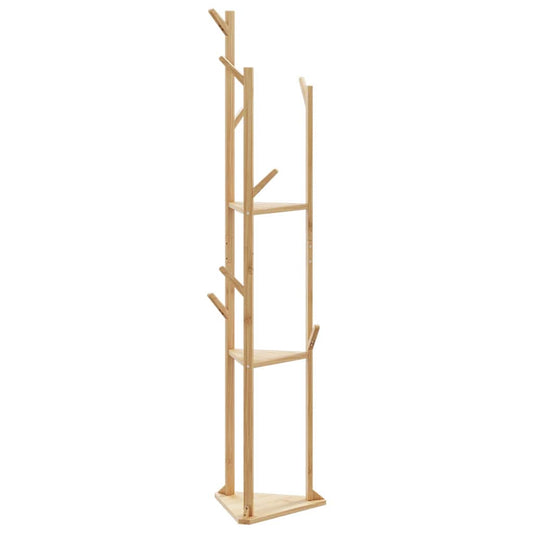 kabátállvány kampókkal és polcokkal bambusz 39x33x166cm bambusz