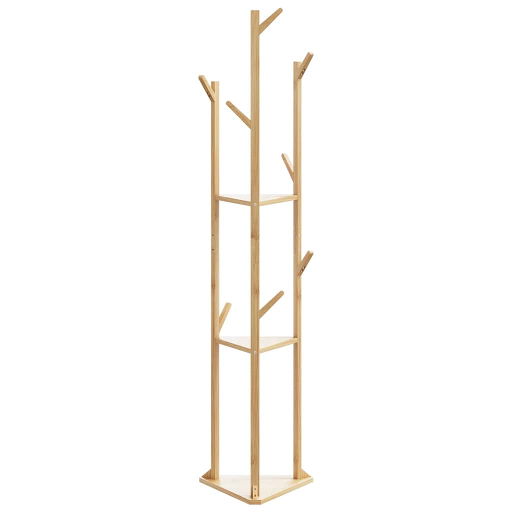 kabátállvány kampókkal és polcokkal bambusz 39x33x166cm bambusz