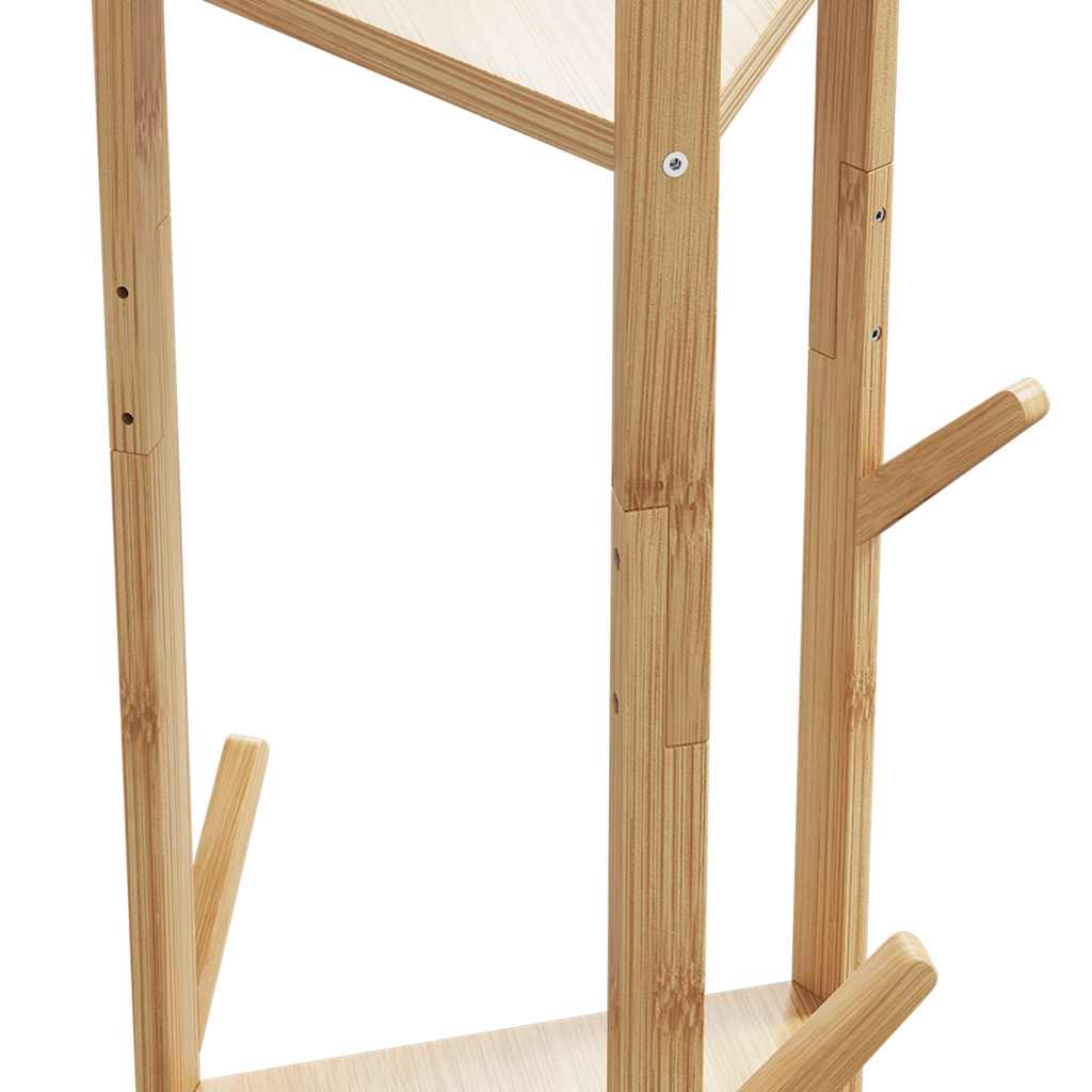 kabátállvány kampókkal és polcokkal bambusz 39x33x166cm bambusz