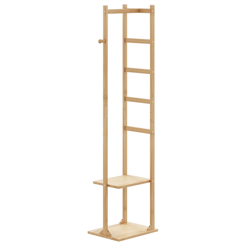 kabátállvány kampókkal és polcokkal 38,5x30x156 cm bambusz