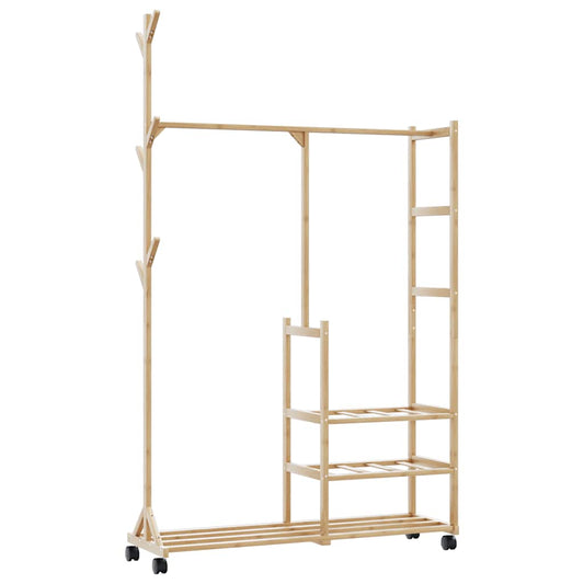 bambusz ruhaállvány polcokkal és kerekekkel 100x38x175,5 cm