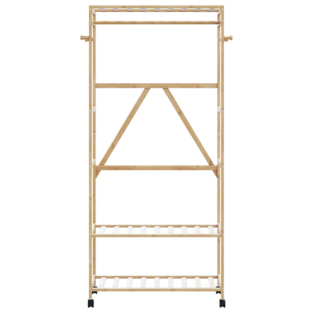 bambusz ruhaállvány polcokkal és kerekekkel 90x40x179,5 cm