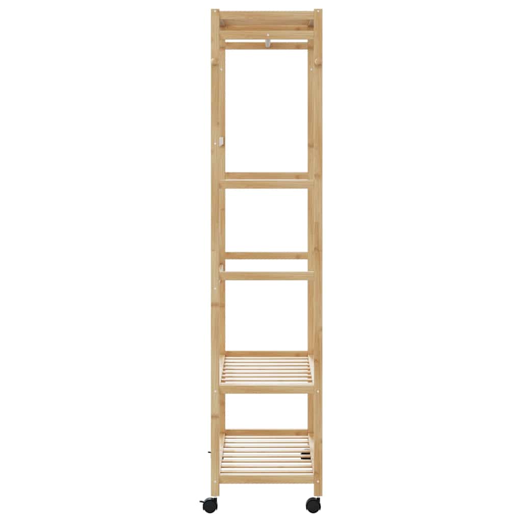 bambusz ruhaállvány polcokkal és kerekekkel 90x40x179,5 cm