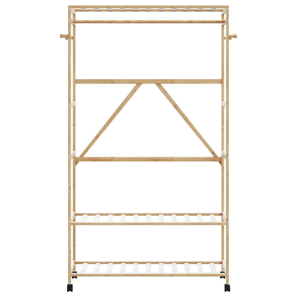 bambusz ruhaállvány polcokkal és kerekekkel 110x40x180 cm