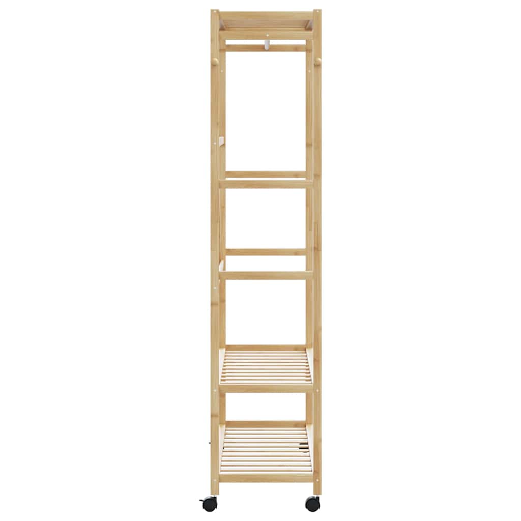 bambusz ruhaállvány polcokkal és kerekekkel 110x40x180 cm
