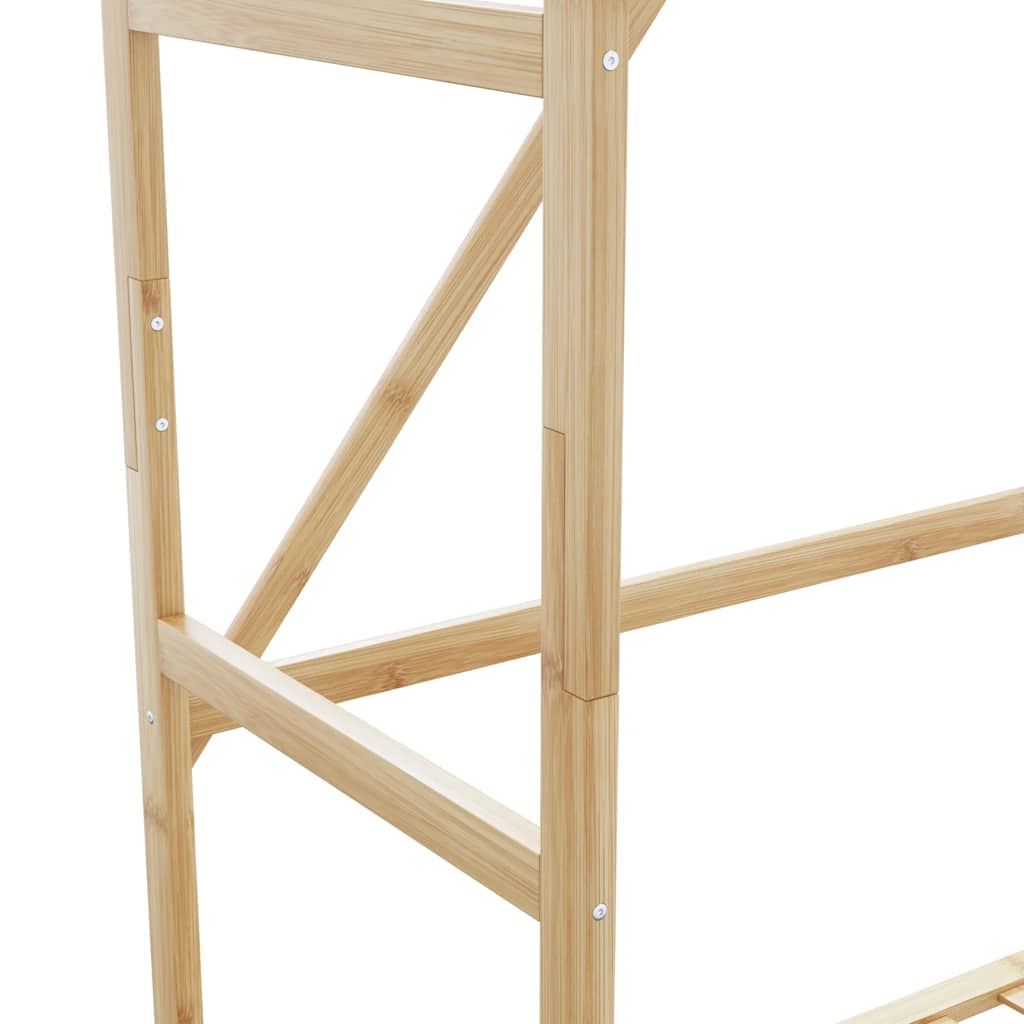 bambusz ruhaállvány polcokkal és kerekekkel 110x40x180 cm