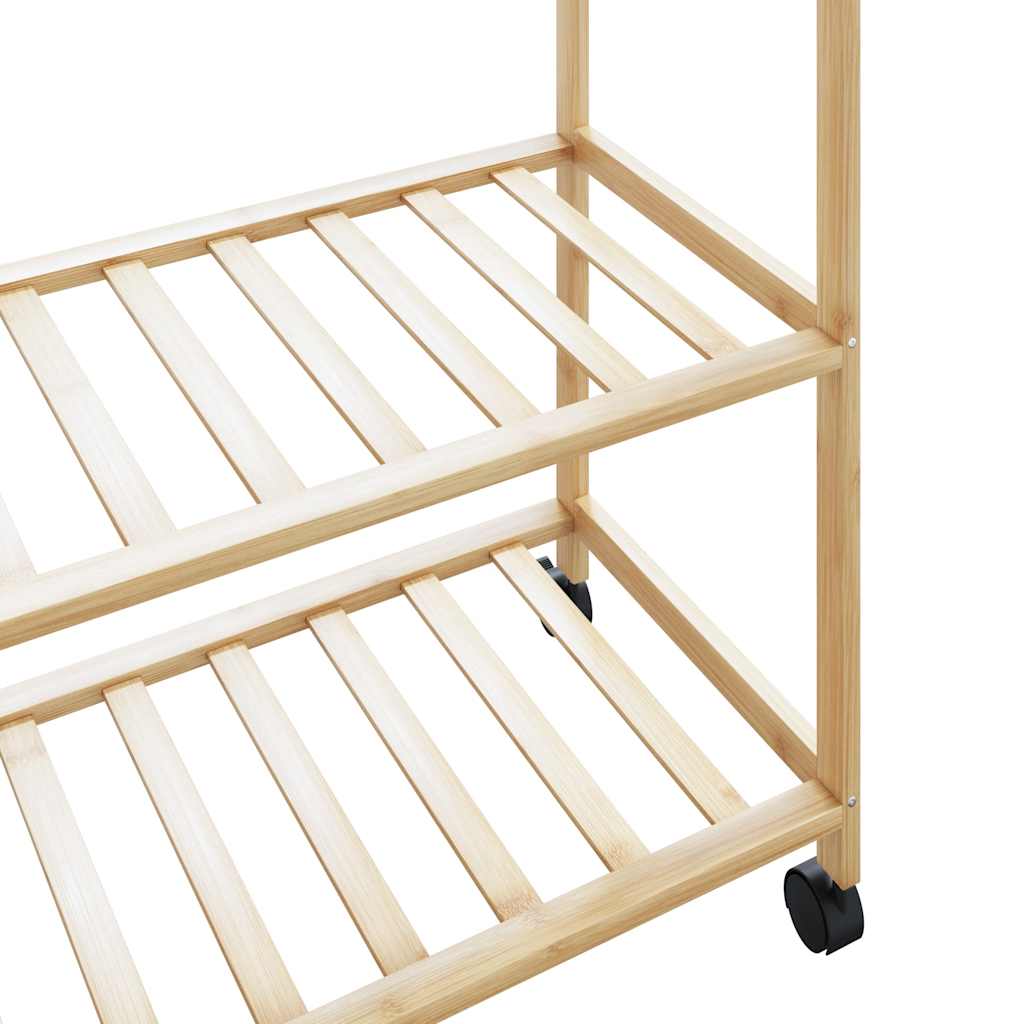 bambusz ruhaállvány polcokkal és kerekekkel 110x40x180 cm