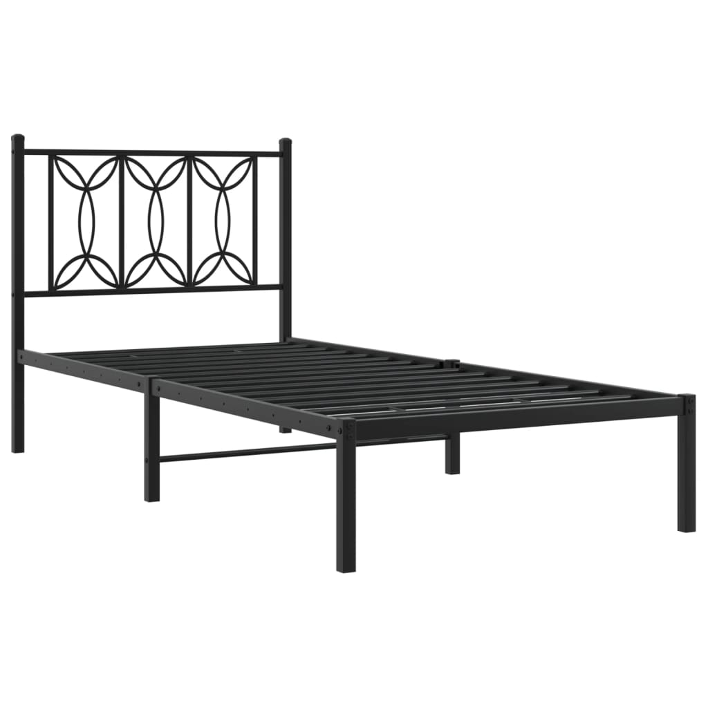 fekete fém ágykeret fejtámlával 75 x 190 cm