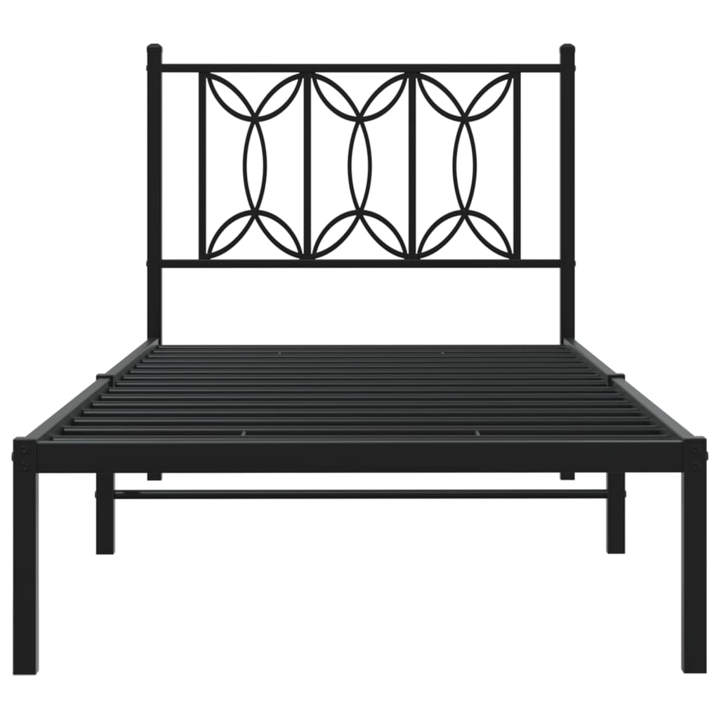 fekete fém ágykeret fejtámlával 75 x 190 cm