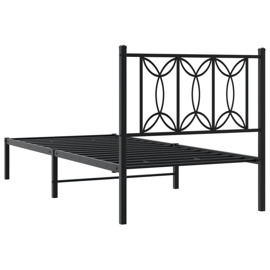 fekete fém ágykeret fejtámlával 75 x 190 cm
