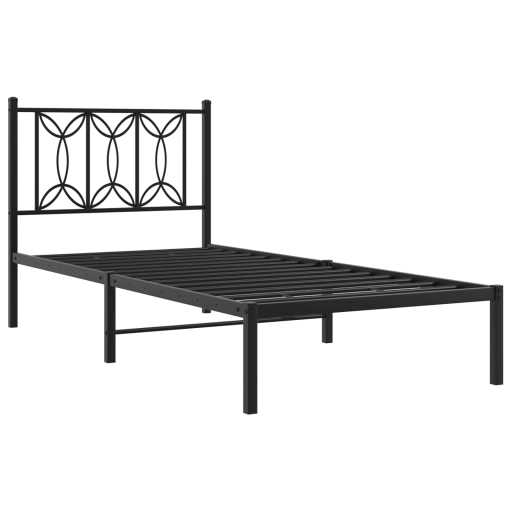 fekete fém ágykeret fejtámlával 80 x 200 cm