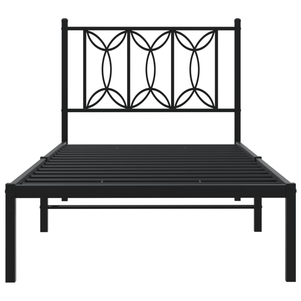 fekete fém ágykeret fejtámlával 80 x 200 cm