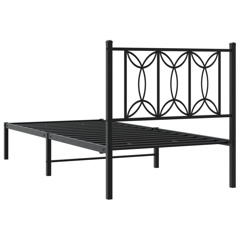 fekete fém ágykeret fejtámlával 80 x 200 cm