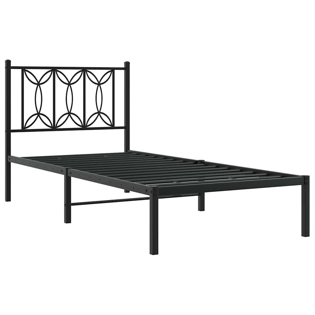 fekete fém ágykeret fejtámlával 90 x 190 cm