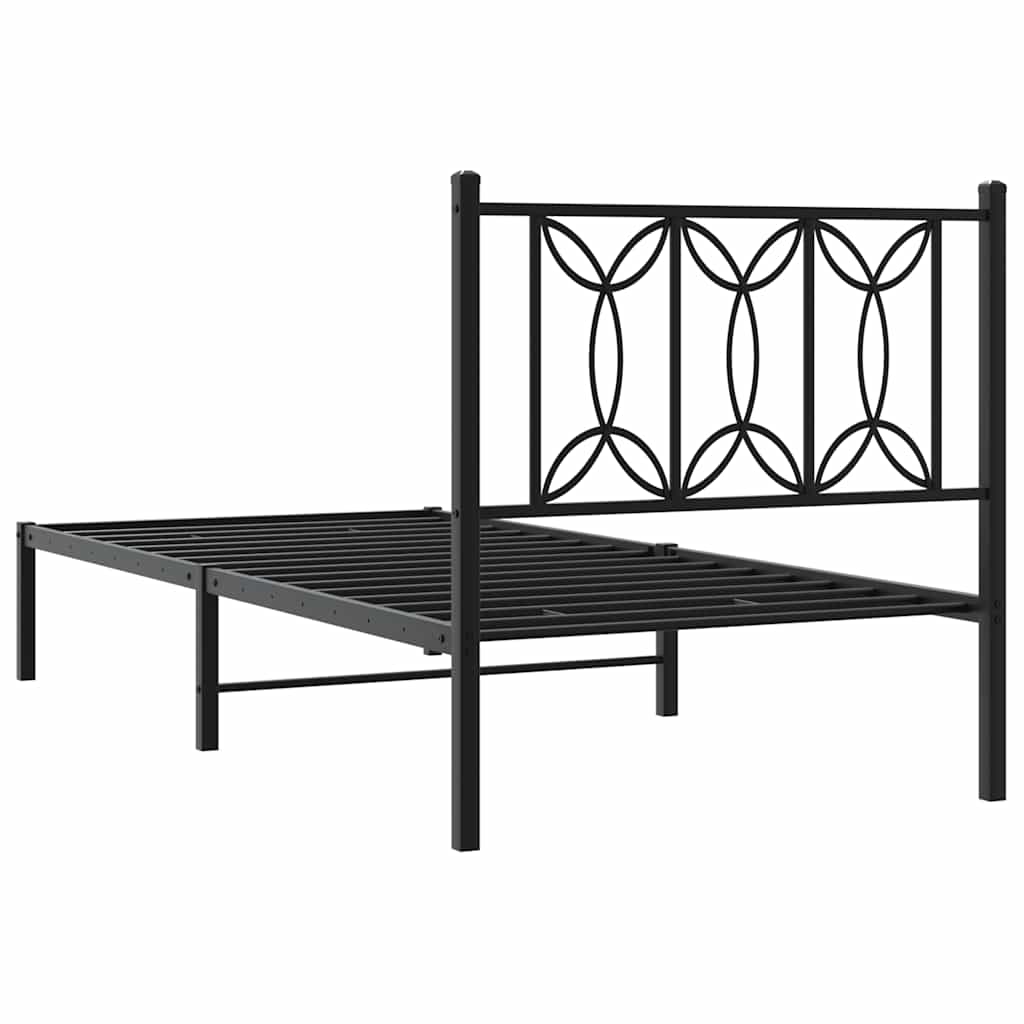 fekete fém ágykeret fejtámlával 90 x 190 cm