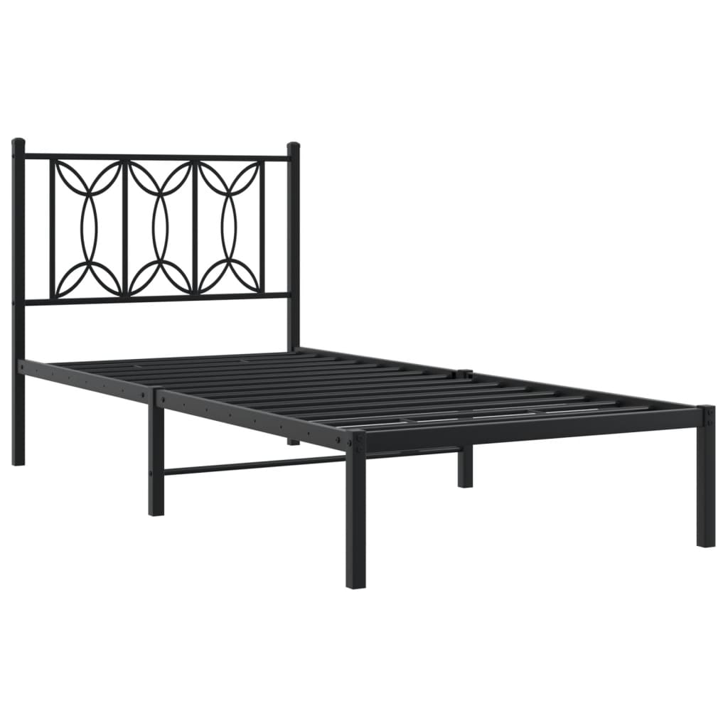 fekete fém ágykeret fejtámlával 90 x 200 cm