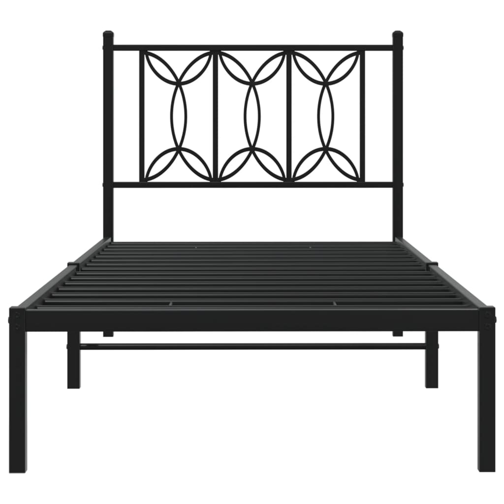 fekete fém ágykeret fejtámlával 90 x 200 cm