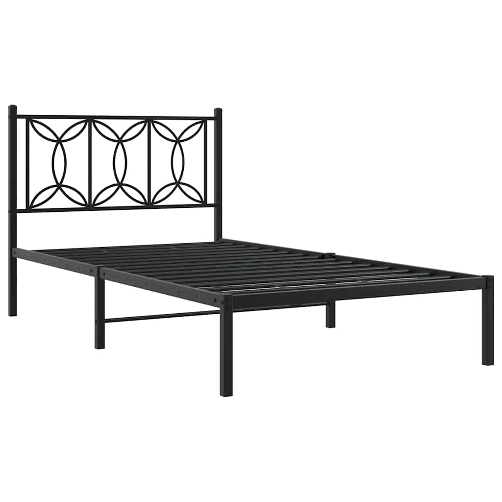 fekete fém ágykeret fejtámlával 107 x 203 cm